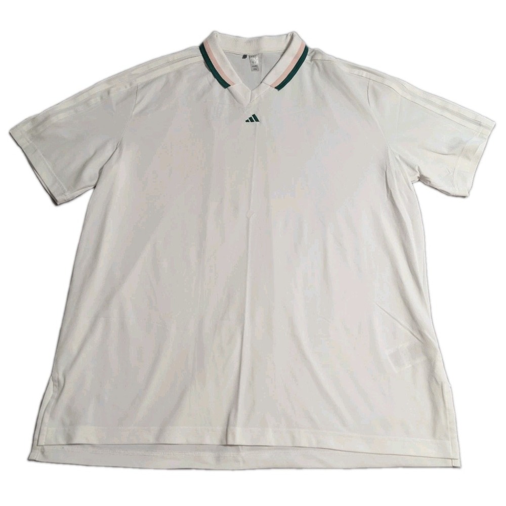 Adidas Golf Polo Shirt Mens L White Green Pink Striped Collar Performance NWOT